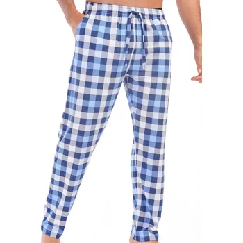 Pánské pyžamo Modré i šedé kárované pyžamové kalhoty pánské z bavlny 1P1721 modrá l