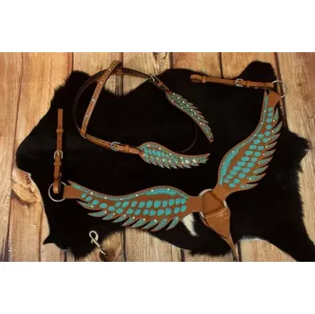 Westernový set WINGS tyrkys uzdečka+ poprsník