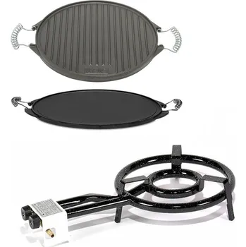 SET Kombi gril 35 cm hořák 9,5 kW + grilovací deska 43 cm, Vaello Campos P2635, P3442 (Paella hořák na propan butan s kruhovou litinovou grilovací deskou)