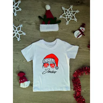 Chlapecké tričko Dětské triko Vánoce Santa s brejlema se jménem Barva skladem: Bílá, Velikost: L