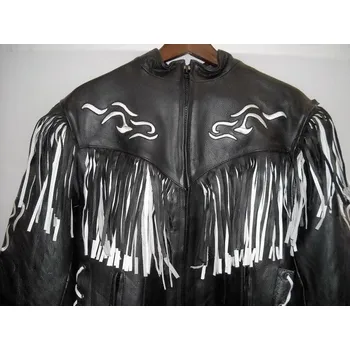 Dámská cargo bunda Kožená bunda dámský křivák na motorku - černobílé třásně S