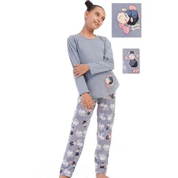 Dívčí pyžamo Šedé i růžové dívčí pyžamo a veselé a roztomilé ovečky 1F0959 šedá 134-140-9-10-let