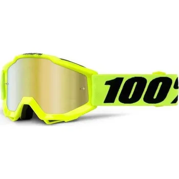 Motocyklové brýle MX brýle 100% Accuri JR Fluo Yellow dětské žlutá, červené chrom plexi s čepy pro slídy
