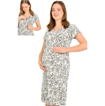 Dámská noční košile Bílá a šedě květovaná luxusní jemná těhotenská i kojící košilka na zip 1D1496 šedá xl