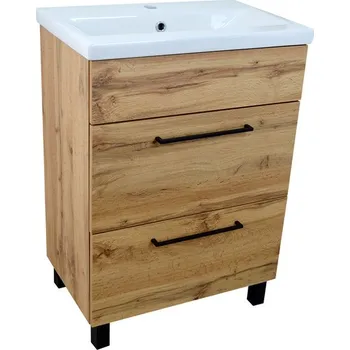 Koupelnový nábytek A-interiéry Koupelnová skříňka s keramickým umyvadlem Solito OW 50, dub wotan zpomalovací mechanismus SoftClose