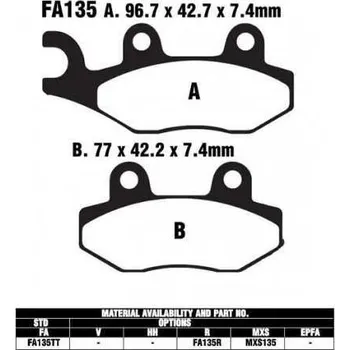 Brzdový komplet EBC FA135 MXS = FA202 sintrované brzdové destičky pro motorku