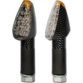 Osvětlení pro motocykl LED blinkry PEAK na motorku, čiré sklo, karbonové blinkry, M10 krátký - noha 22 mm