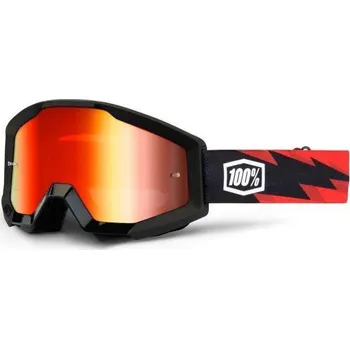 Motocyklové brýle MX brýle 100% Strata Slash černá, červené chrom plexi s čepy pro slídy