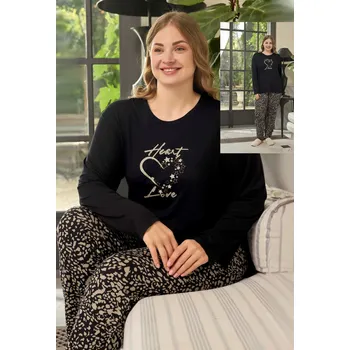 Dámské pyžamo Černé i béžové strakaté jemné luxusní pyžamo pro ženy či dívky Heart Love - hvězdné srdce 2XL-4XL 1B2201 černá 4xl