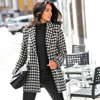 Dámský kabát Blancheporte Kabát s dvouřadým zapínáním na knoflíky, vzor kohoutí stopy černá/bílá L
