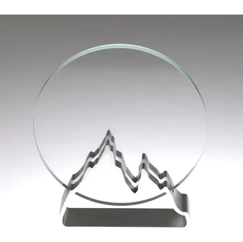 Plaketa kulatá v kovovém stojánku-hory stříbrné (Skleněná plaketa - 160x180 mm)