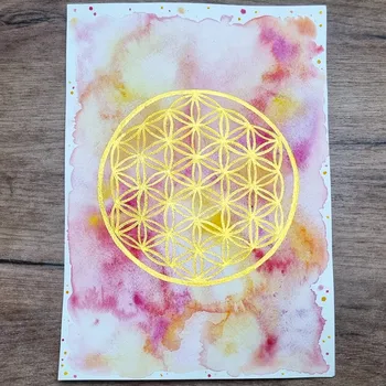 Přívěsek Květ života, zlatý (posvátná geometrie) - autorská malba Originální malba - symbol posvátné geometrie