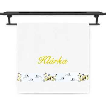 Ručník se jménem NA PŘÁNÍ 50x100 Kočičí hrátky bílé