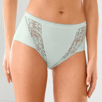 Kalhotky Sada 3 kalhotek maxi z pružné bavlny s krajkou mandlová+růžová+zelená 54/56