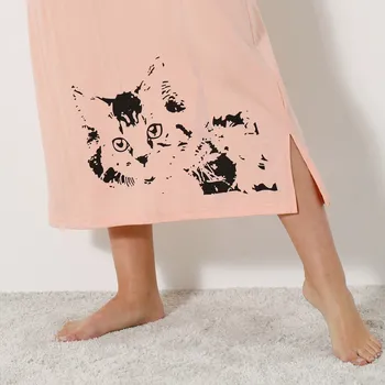 Dámská móda Sada 2 dlouhých nočních košil s potiskem kočky broskvová+šedá 46/48