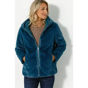 Dámská bunda Oboustranná prošívaná bunda z imitace kožešiny tyrkysová 46