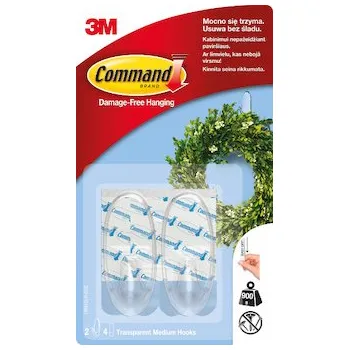 3M Oválné střední průhledné plastové háčky Command ™, 2 ks
