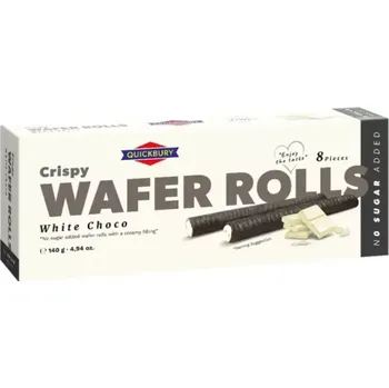 Vaflové trubičky QUICKBURY 140 g BEZ PŘIDANÉHO CUKRU | bílá čokoláda (Trubičky s bílou čokoládou / bez přidaného cukru (8 ks))