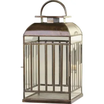 Svícen Mosazná antik kovová lucerna s mřížkou Dione - 21*21*43 cm