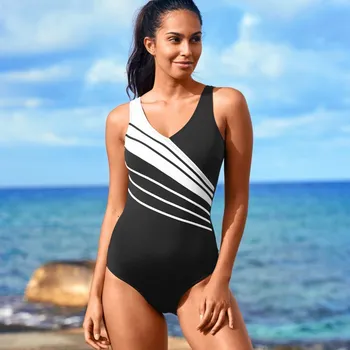 Dámské plavky Jednodílné plavky s pruhy černá/bílá 46