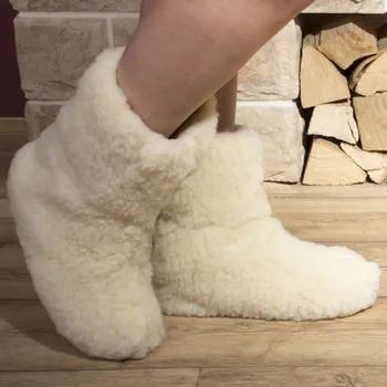 Pánská zimní obuv Ovčí věci Vlněné TV bačkory BÍLÉ - protiskluzová podrážka Velikost: 43/44