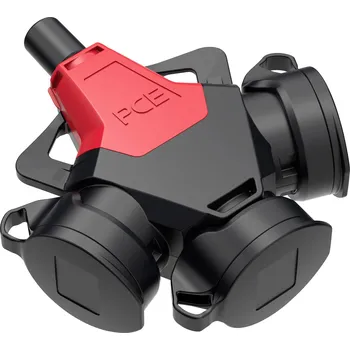 Elektrická zásuvka PC Electric 253721-sr5 3násobná zásuvka plnogumové 250 V červená IP54