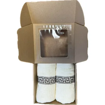 Ručník Profod Dárková sada ručník froté GREEK sada 2 kusů 500g/m2 Barva: béžový cream, Barva stuhy: světle modrá