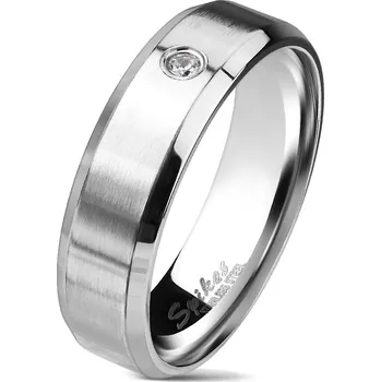 Prsten Šperky4U Matný ocelový prsten se zirkonem - velikost 70 - OPR1726-70