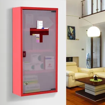 Koupelnový nábytek Lékárnička z nerezové oceli se 4 policemi | červená