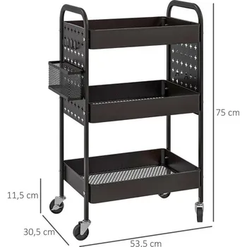 Kuchyňská skříňka Pojízdný víceúčelový vozík 53,5 x 30,5 x 75 cm | černý