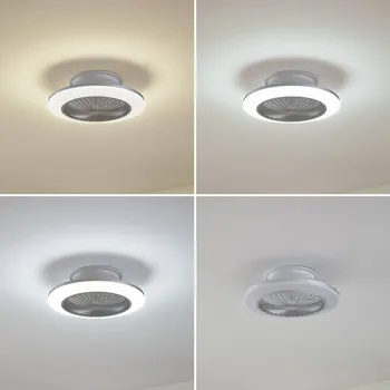 Lampička Stropní ventilátor Lindby LED Mamuti, stříbrný, tichý, Ø 55 cm - Stříška - Ø 31 cm, výška 7 cm stříbro, opál LED 38 W celkem - Doprava zdarma