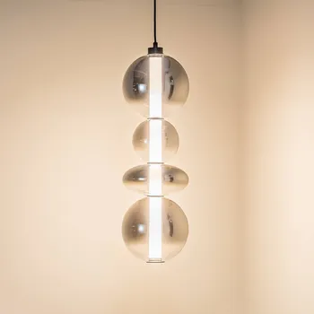Eko-Light Závěsné světlo LED Daphne, sklo šedé-transparentní, výška 62 cm - Stříška - Ø 16 cm, výška 4 cm kouřově šedá-průhledná, černá LED 36 W celkem - Doprava zdarma