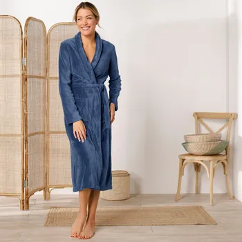 Šála Fleecový župan se šálovým límcem a s délkou 115 cm, hebký na dotek modrá 38/40