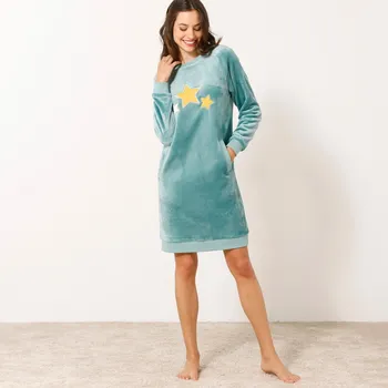 Dámská noční košile Fleecová noční košile hebká na dotek modrošedá 34/36