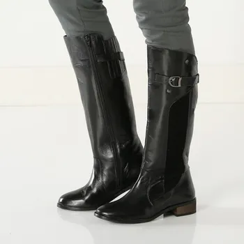 Dámské kozačky Kožené vysoké kozačky s nastavitelnou přezkou černá 37