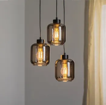 Eko-Light Závěsné světlo Sombra, kouřové, tříramenné, kulaté - Stínidlo na lampu - délka 16 cm, šířka 14 cm, baldachýn - Ø 30 cm, výška 2,5 cm kouřově šedá, černá 3 x 15 W LED - Doprava zdarma