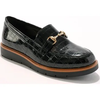 Dámské mokasíny Mokasíny se sponou, efekt krokodýlí lakované kůže černá 36