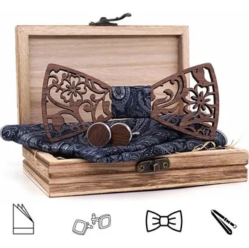 SET Dřevěný motýlek Blake černý Černá