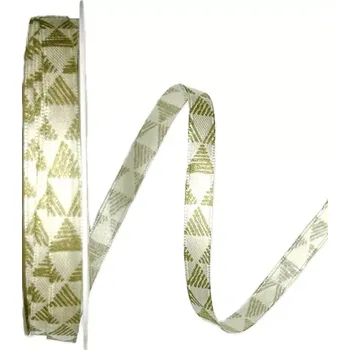 Stuha Vánoční saténová stuha TRIANGEL CREAM krémová 10mm x 20m (5,50Kč/m) (Vánoční stužka tenká, saténová, barva krémová, jednostranný zlatý potisk)