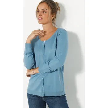 Dámský svetr Jednobarevný svetr na knoflíky modrošedá 46/48