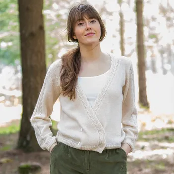 Dámský svetr Svetr s překřížením na knoflíčky písková 42/44