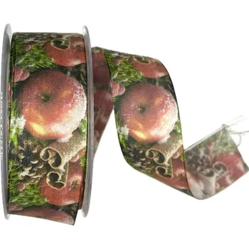 Stuha Stuha vánoční JABLKO a SKOŘICE 40mm x 15m (8,-Kč/m) (Stuha vánoční taftová, jednostranný potisk, s vlascem v okrajích)