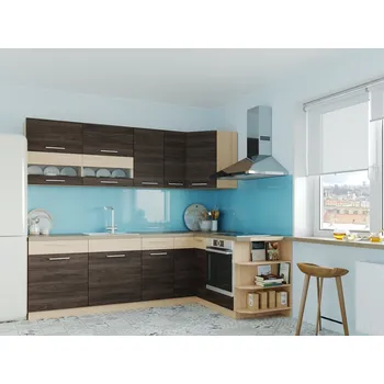 Kuchyňská linka Rohová kuchyně RUTHIN 250x170, rijeka tmavá + vyzvednutí ZDARMA