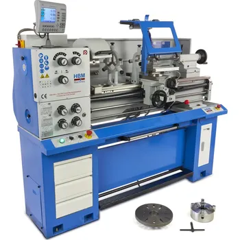 dílenský stroj HBM 360 x 1000, profesionální hrotový soustruh na kov, vrtání osy vřetene 50 mm, 3 převodovky v oleji, 3-osé digitální odměřování s LCD, plně vybavený, motor 1.5 kW, 400 V, 650 kg (HBM Machines)