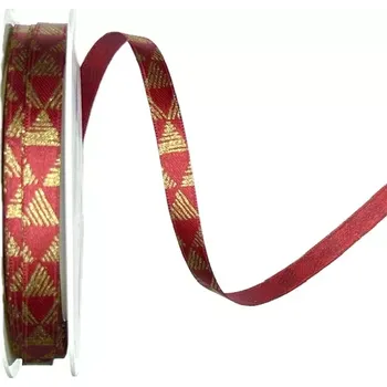 Stuha Vánoční saténová stuha TRIANGEL CARDINAL bordová 10mm x 20m (5,50Kč/m) (Vánoční stužka tenká, saténová, barva bordó, jednostranný zlatý potisk)