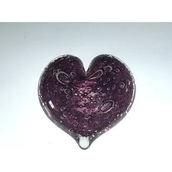 Skleněné srdce fialové s bublinkami