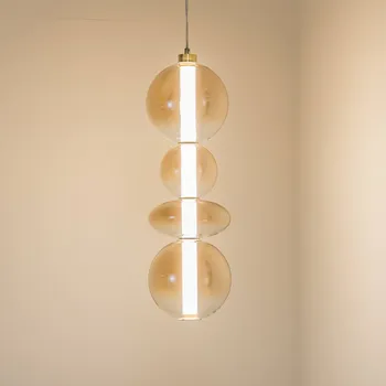 Eko-Light Závěsné světlo LED Daphne, sklo jantarově průhledné, výška 62 cm - Stříška - Ø 16 cm, výška 4 cm jantarově průhledný, zlatý LED 36 W celkem - Doprava zdarma
