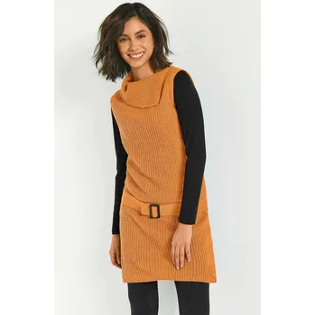 Dámské tričko Tunikový pulovr s odnímatelným páskem, bez rukávů okrová 38/40