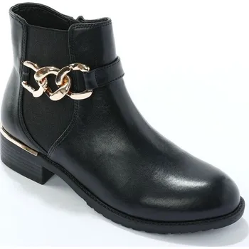 Dámské kozačky Kotníkové kozačky s pruženkou, zipem a zlatým řetízkem černá 38