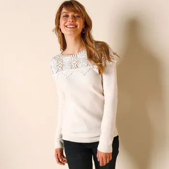 Dámský svetr Pulovr s macramé slonová kost 46/48